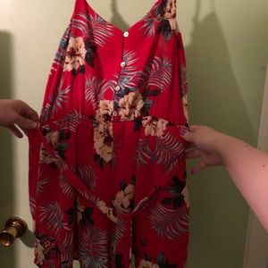 Red floral romper